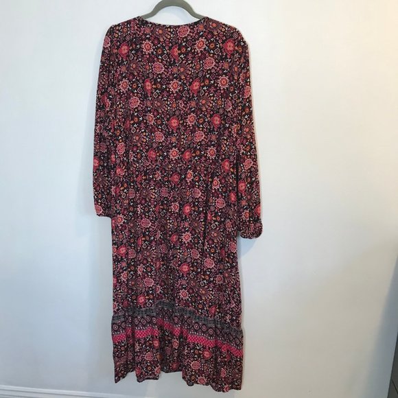 Lane Bryant Plus 26 / 3X Black Pink Boho Floral Maxi Dress Balloon Sleeves - Picture 6 of 10